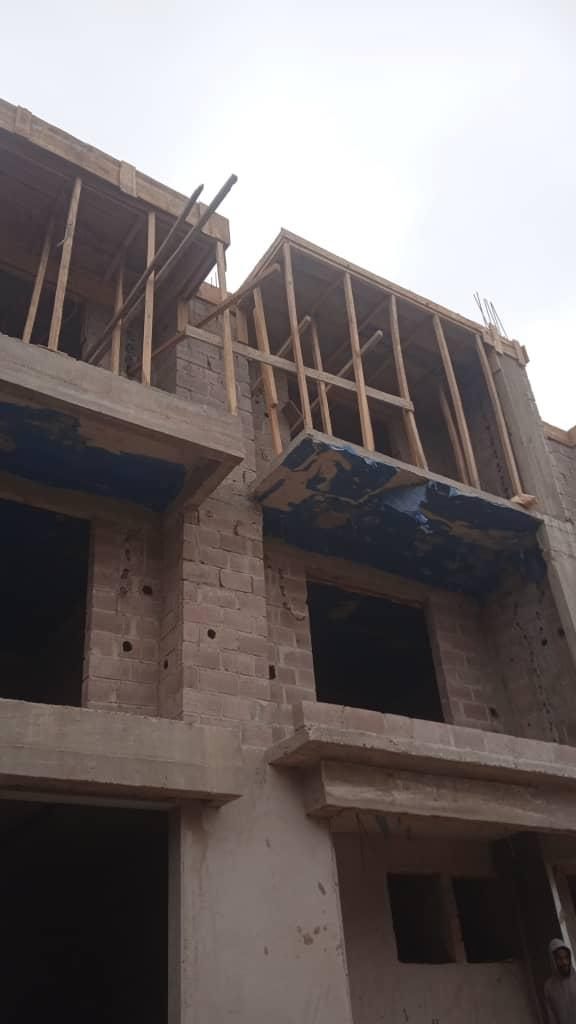 Building site with the roof frame in place