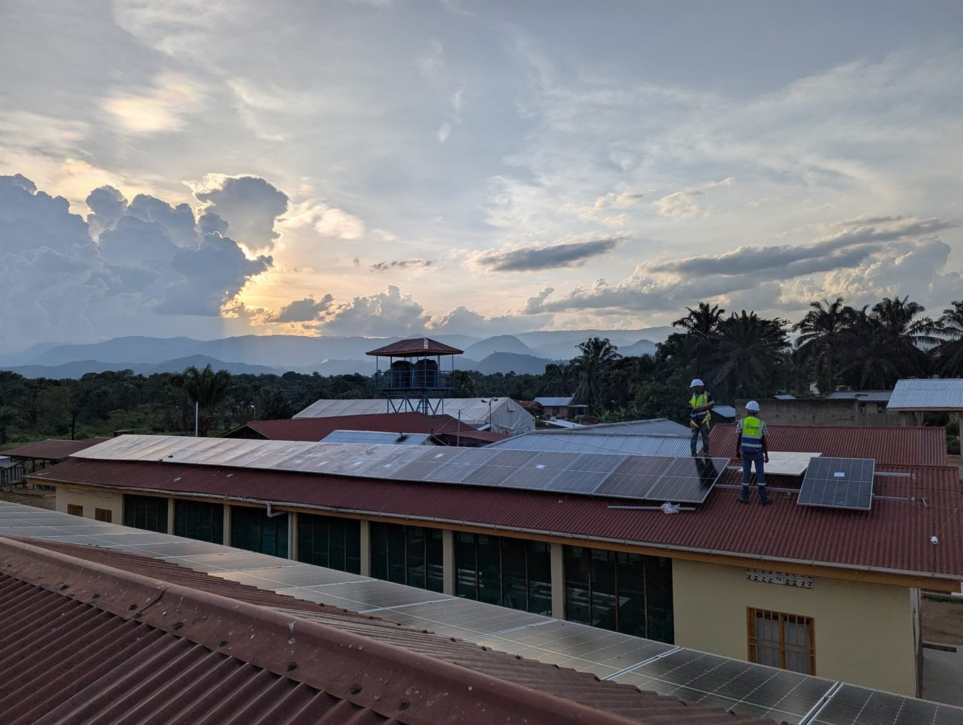 Roofs fitted with solar panels by GEERS at dusk